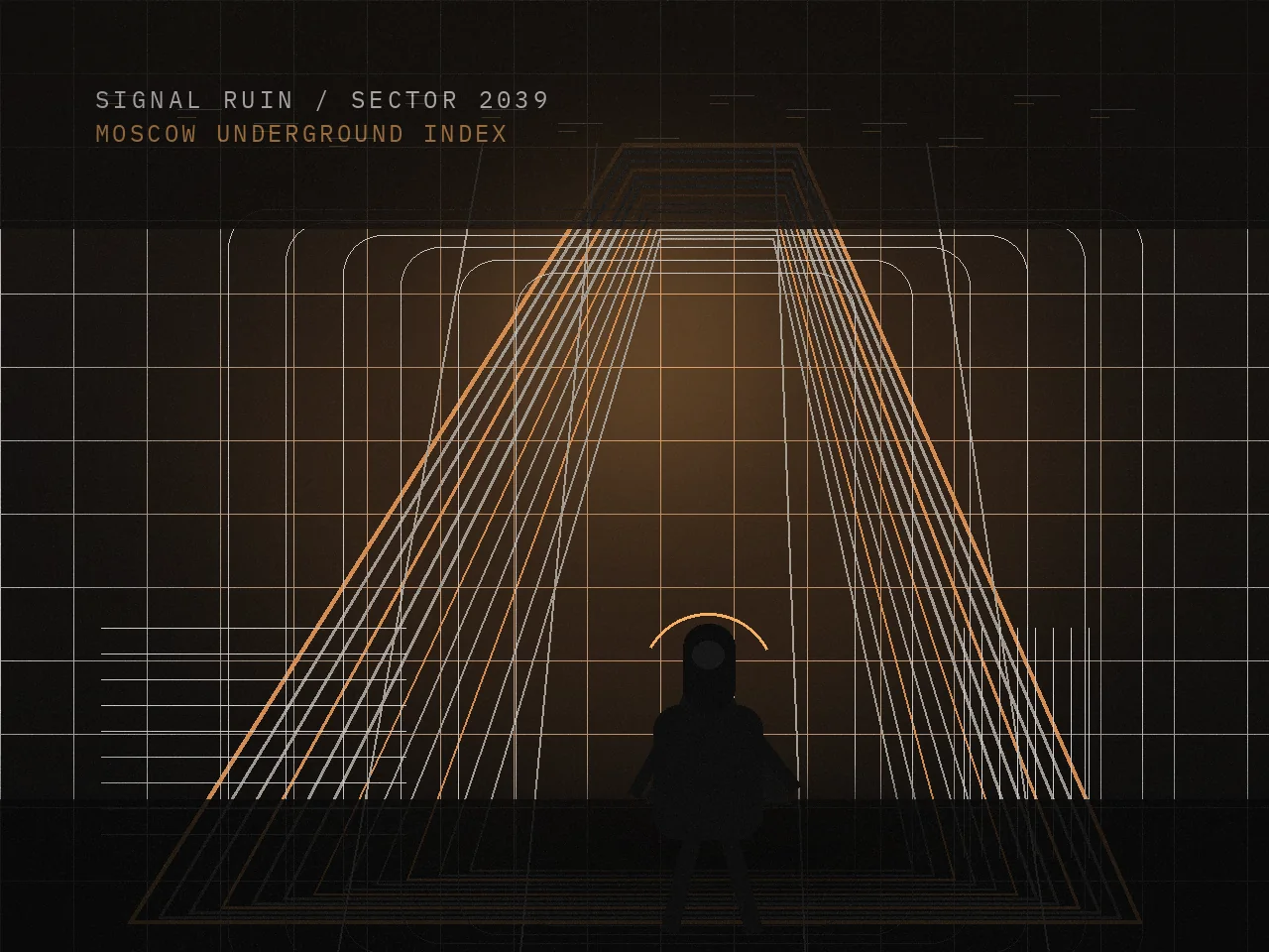 Original tunnel-inspired editorial art with signal lights and a lone figure moving deeper underground.